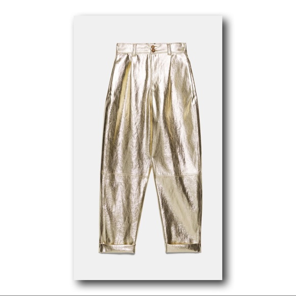 gold faux leather pants